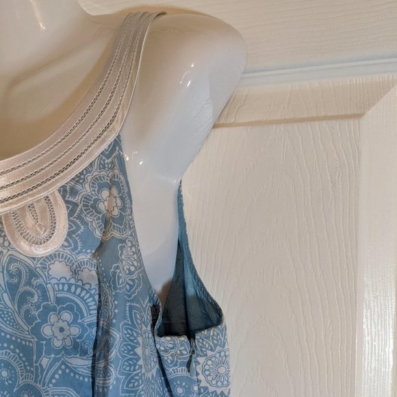 LOFT Baby Blue Paisley Floral Sleeveless Midi Dress Satin Neckline - 14 - Picture 4 of 9